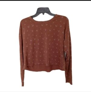 Sky & Sparrow Rust Cropped Mini Mushroom Print Long Sleeve Top Large